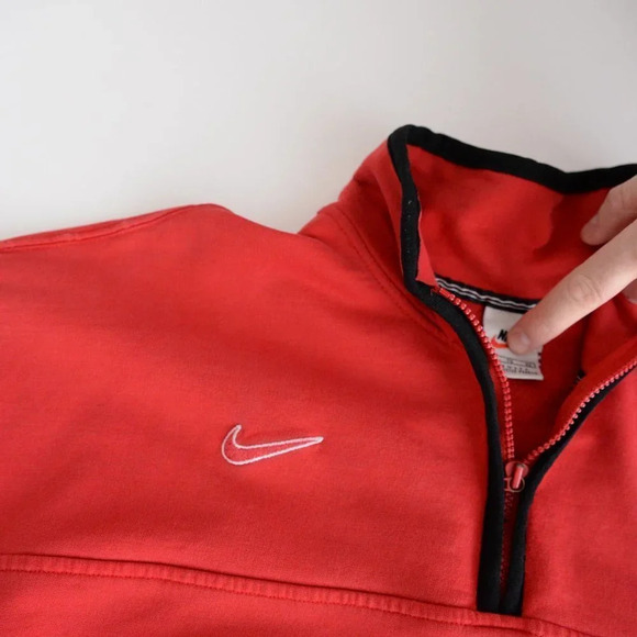 Vintage Nike Red Check Tag Red Quarter Zip made in U.S.A. "Polska" Logo Size XL - Picture 12 of 14